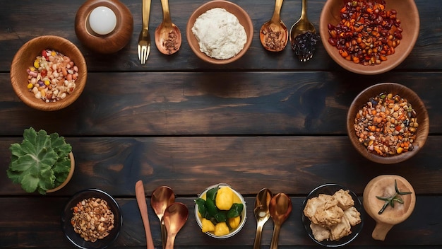 Stół z naczyniami i przyprawami